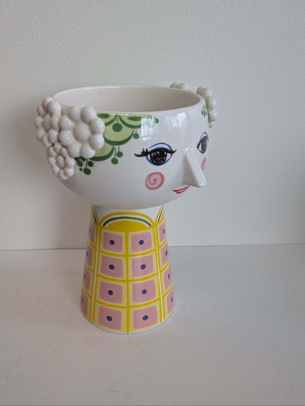 Bjørn Wiinblad Eva Vase whimsical woman's face textured hair decals - Picture 5 of 9